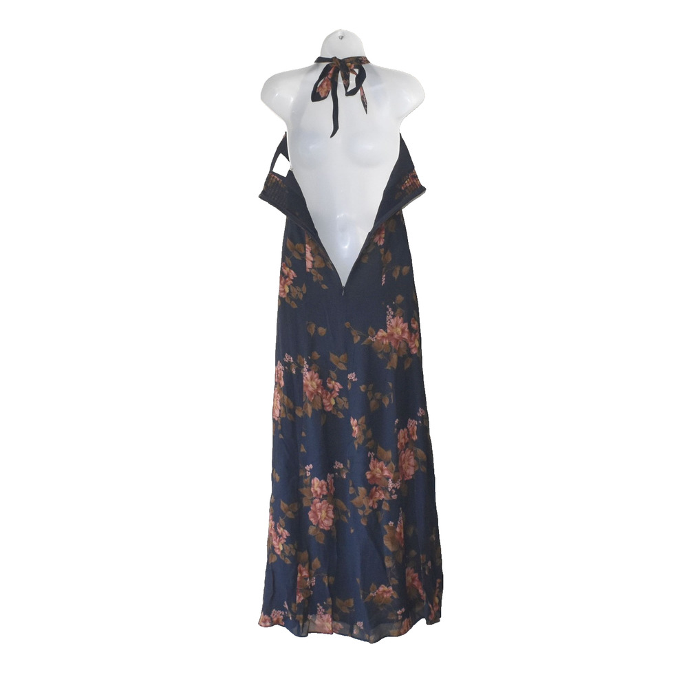 B0 NWT REFORMATION Navy Blue Floral Side Slit Lyric Jovelle Maxi Dress Size 4 - Picture 6 of 10